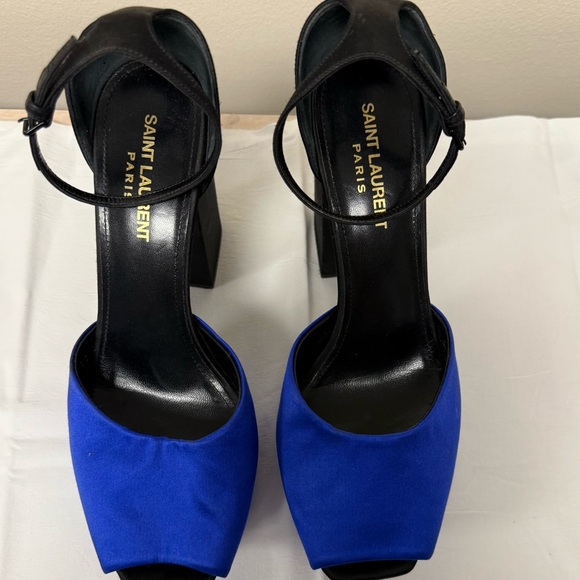 Saint Laurent Blue Satin Jodie Peep Toe Platform, EUC, Size 38 (8.) - Picture 6 of 16